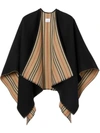 Burberry Icon Stripe To Solid Wool Cape In Black