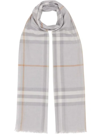 Burberry Lightweight Check Wool Silk Scarf In Light Grey