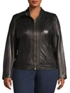 Cole Haan Women's Plus Zip-front Leather Moto Jacket In Black