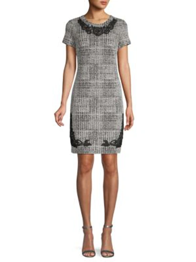 Karl Lagerfeld Lace-trimmed Mini Dress In Black Soft White
