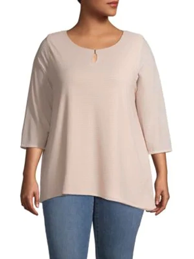 Calvin Klein Collection Plus Waffle-knit Three-quarter Top In Blush