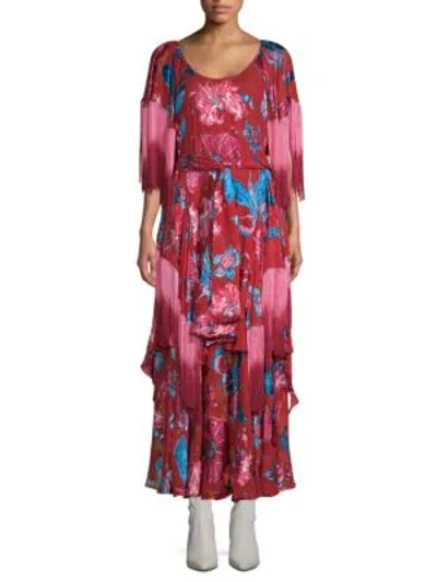 Romance Was Born Xandadu Floral Fringe Maxi Dress In Red Floral