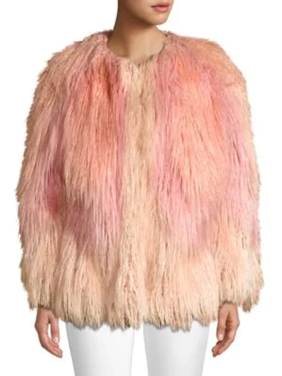 House Of Fluff Mongolian Faux Fur Jacket In Pink