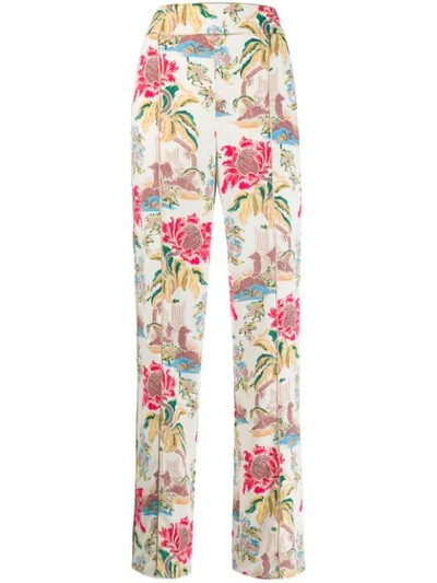 Peter Pilotto Floral Print Trousers In White