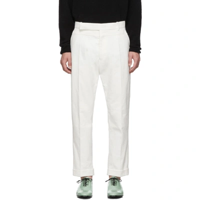 Haider Ackermann White Contrast Waistband Trousers In Ivory White