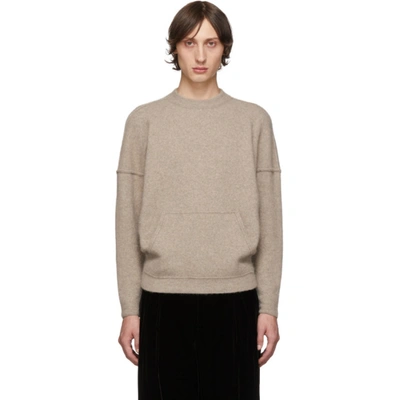 Giorgio Armani Tan Cashmere And Silk Kangaroo Pocket Sweater In Brown