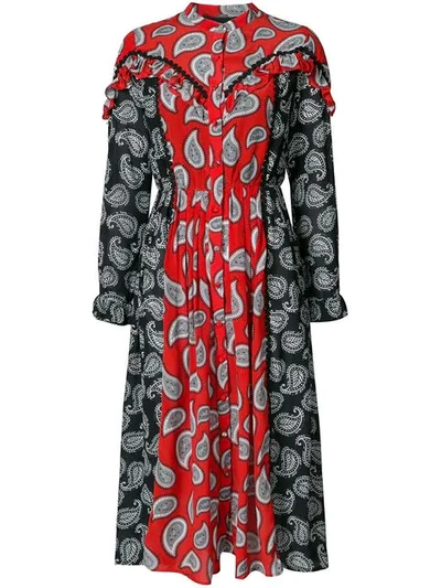 Dodo Bar Or Woman Ruffle-trimmed Two-tone Printed Silk Midi Dress Red