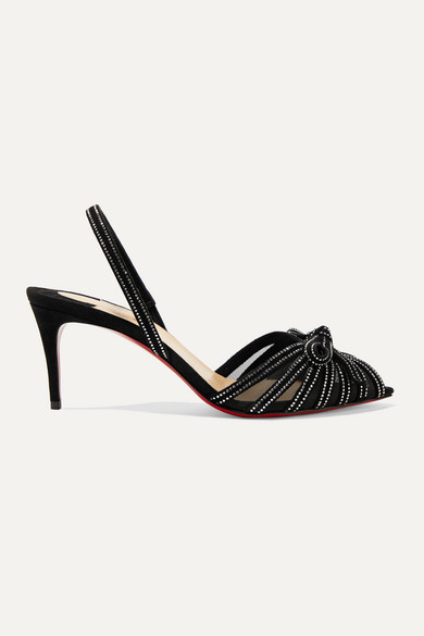Christian Louboutin Araborda 70 Crystal-embellished Suede And Mesh  Slingback Sandals In Black | ModeSens