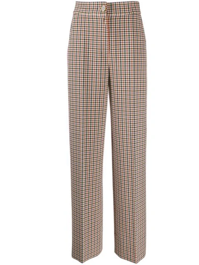 Tory Burch Checked Woven Wide-leg Pants In Brown