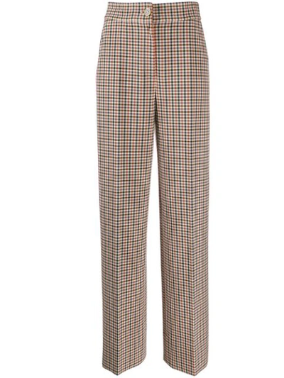 Tory Burch Checked Woven Wide-leg Trousers In Brown