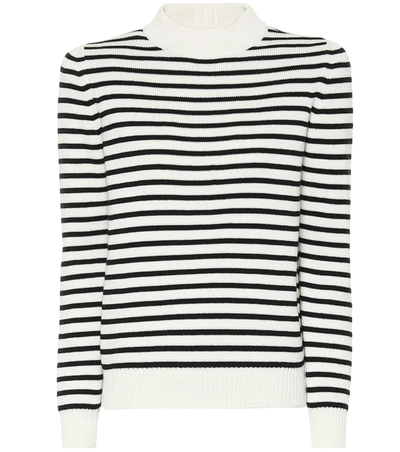 Saint Laurent Striped Cotton And Wool-blend Sweater In White