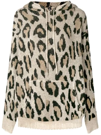 R13 Oversized Distressed Leopard-intarsia Cashmere Hoodie