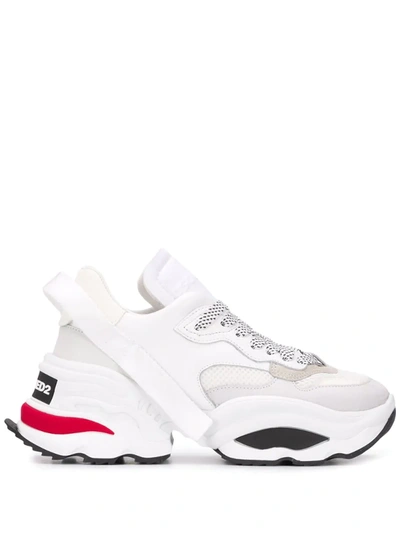 Dsquared2 Giant K2 Leather Sneakers With Technical Fabric Inserts In White