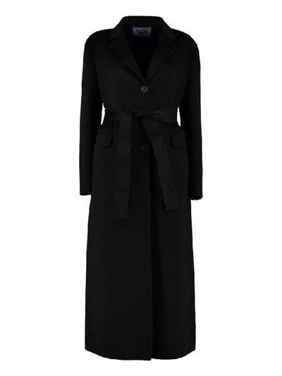 Prada Single-breasted Long Coat In Black