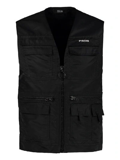 Ptrcrs By Christian Petrini Nylon Multi-pocket Waistcoat In Black