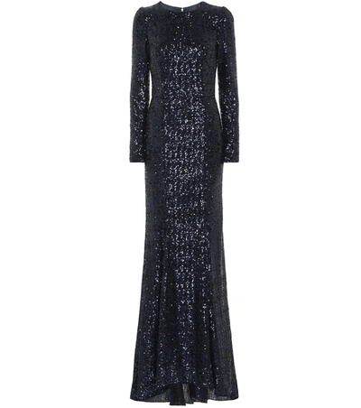 Dolce & Gabbana Sequined Tulle Gown In Royal Blue