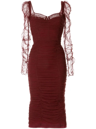 Dolce & Gabbana Ruched Stretch-tulle Dress In Red