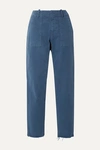 Nili Lotan Jenna Cropped Frayed Stretch-cotton Twill Straight-leg Pants In Blue