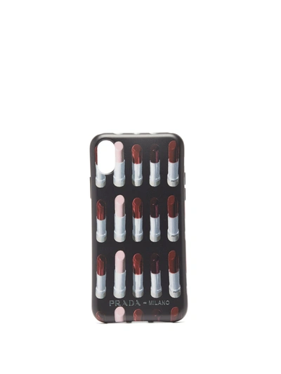 Prada Lipstick-print Rubber Iphone Xs Max Case In Nero