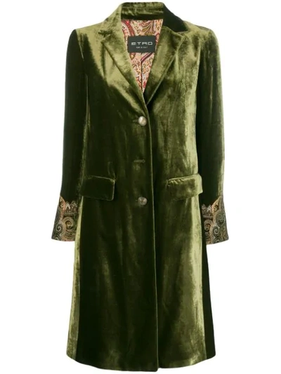 Etro Bristol Embroidered-cuff Velvet Coat In 500 Green