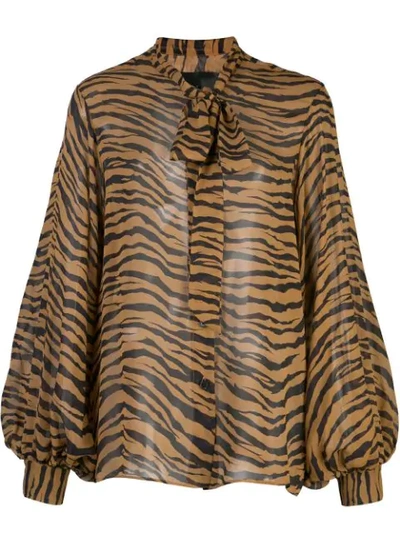 Nili Lotan Monica Tiger-print Pussy-bow Silk Blouse In Brown