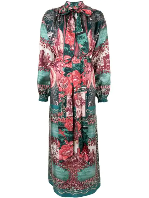 F.r.s For Restless Sleepers Paradise Silk Maxi Dress In Green | ModeSens
