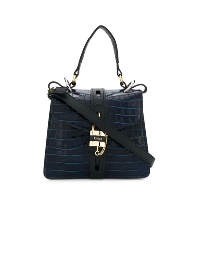 Chloé Aby Small Crocodile-effect Leather Shoulder Bag In Full Blue