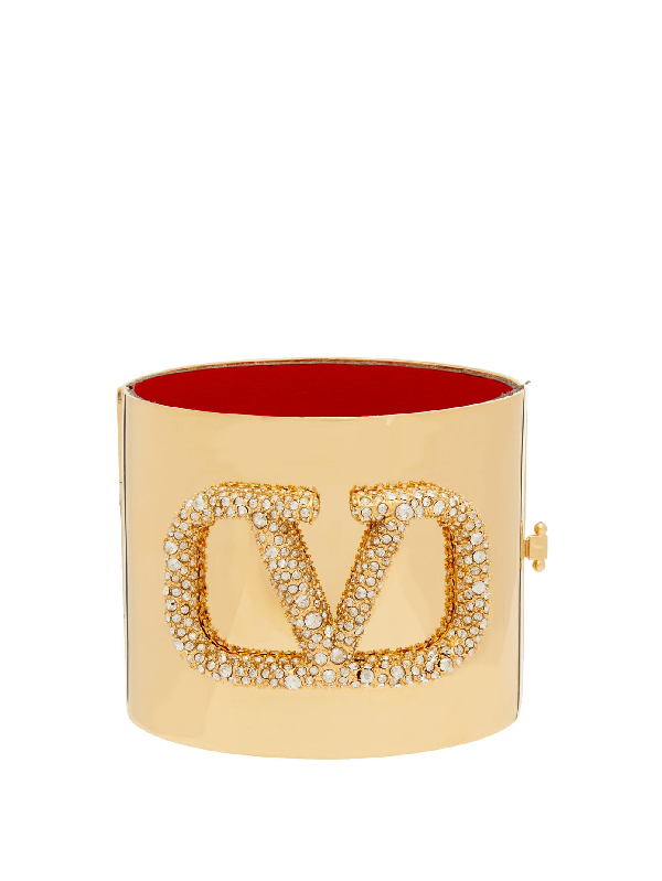 Valentino Garavani Crystal-embellished V-logo Cuff In Gold | ModeSens
