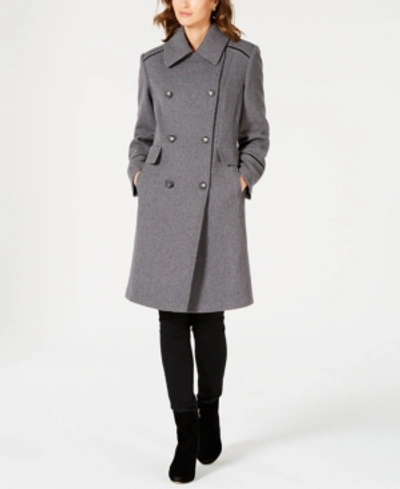 Vince Camuto Double-breasted Coat With Faux-fur-collar In Medium Gray