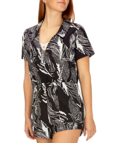 Hurley Juniors' Domino Cotton Printed Romper In Oil Grey