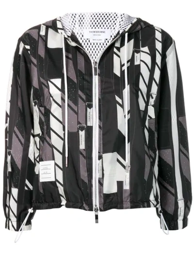 Thom Browne Tie Collage Print Hooded Jacket In Black