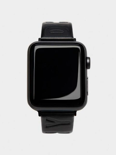 Dkny Unisex Apple Watch Debossed Logo Leather Strap - In Black