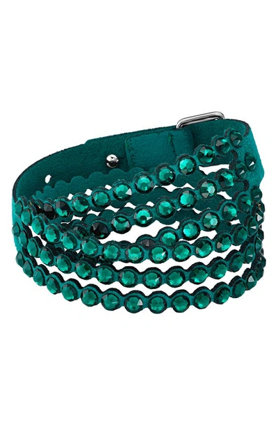 Swarovski Silver-tone Crystal & Fabric Wrap Bracelet In Emerald