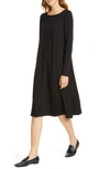 Eileen Fisher Bateau Neck Long Sleeve Tencel Lyocell Dress In Black