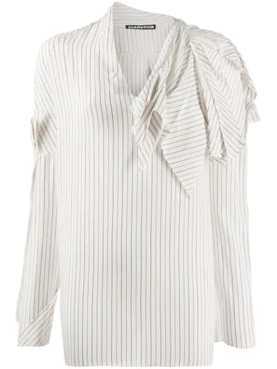 Aganovich Striped Raw Edge Shirt In White