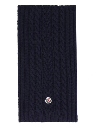Moncler Tricot Knit Scarf In Blue