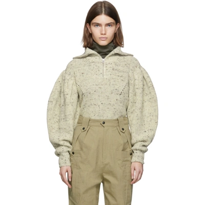 Isabel Marant Kuma Puff-sleeve Wool Sweater In Ecru/brown