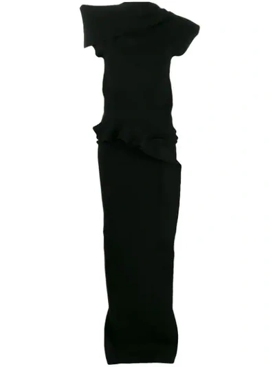 Rick Owens Long Stretch Viscose Blend Knit Dress In Black