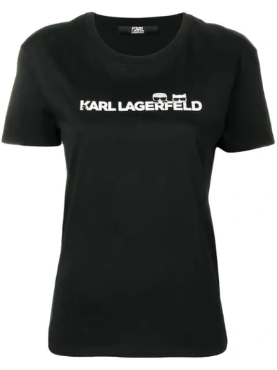 Karl Lagerfeld Printed Cotton Jersey T-shirt In Black