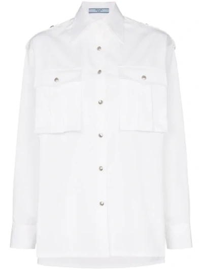 Prada Shoulder-epaulette Cotton-poplin Shirt In White