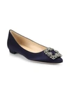 Manolo Blahnik Hangisi 25 Embellished Satin Flats In Navy