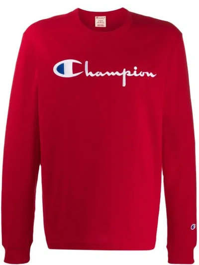 Champion Contrast Logo Sweatshirt In Red
