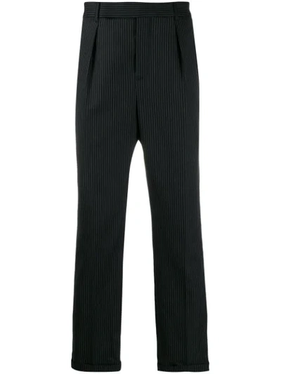 Saint Laurent Pinstriped Cropped Trousers In Black