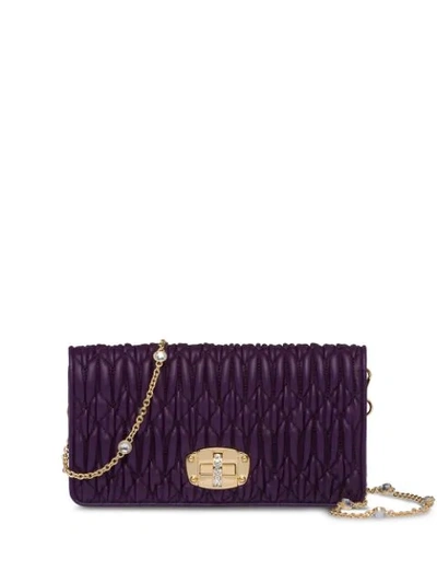 Miu Miu Matelassé Embellished Crossbody Bag In Purple