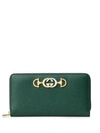 Gucci Zummi Grainy Leather Zipper Around Wallet In Green