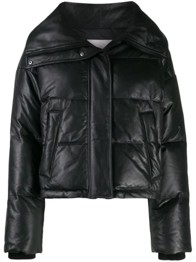 Yves Salomon Leather Puffer Jacket In Black