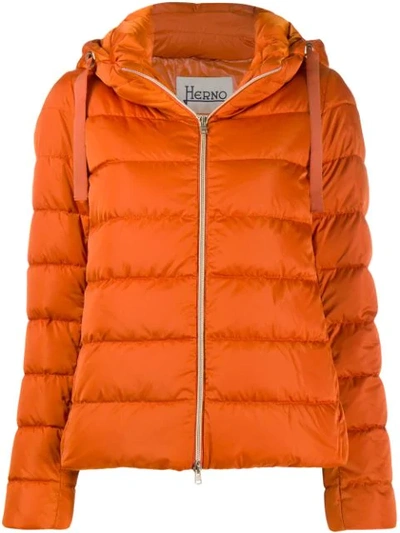 Herno Zip-front Puffer Jacket In Orange