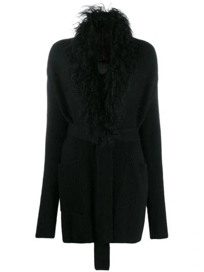 D-exterior Knitted Belted Cardigan In Black