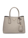 Prada Double Small Leather Bag In Grey
