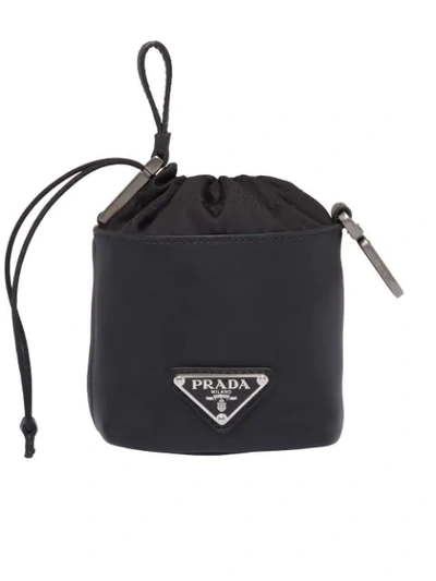 Prada Drawstring Leather Pouch In Black